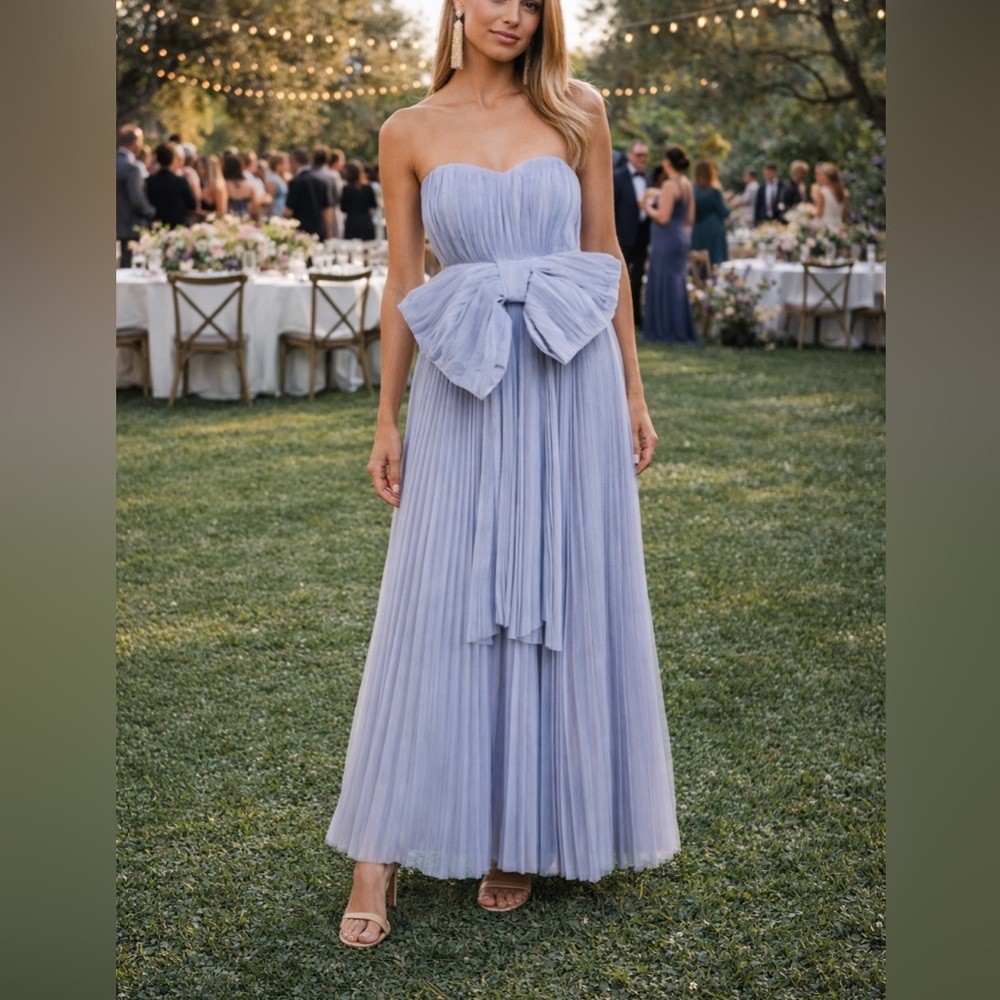 Hutch Cataline Strapless Bow-Front Pleated Tulle‎ Gown Lavender 2 NWT
